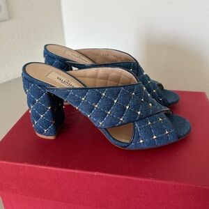Valentino Rockstud Denim Spike Mule Sandals 38.5